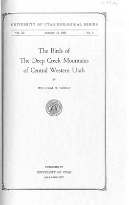 The Birds of the Deep Creek Mountains of Central Western Utah