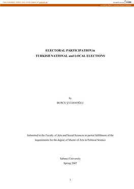 ELECTORAL PARTICIPATION in TURKISH NATIONAL and LOCAL ELECTIONS