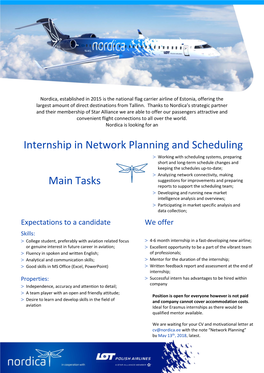 Internship in Network Planning and Scheduling Main Tasks