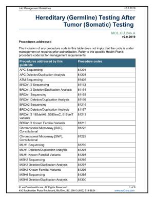 Hereditary (Germline) Testing After Tumor (Somatic) Testing