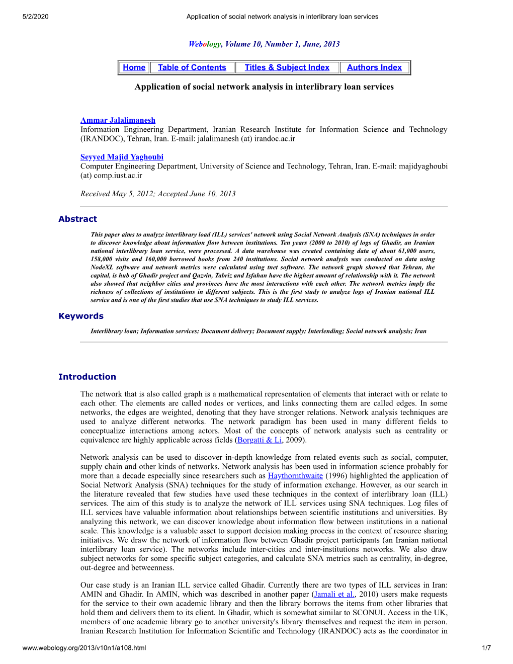 Application of Social Network Analysis in Interlibrary Loan Services