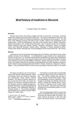 Brief History of Medicine in Slovenia, Vesalius, III, 2, 75 - 84,1997