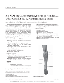 It Is NOT the Gastrocnemius, Soleus, Or Achillesi. What Could It Be? a Plantaris Muscle Injury