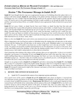 FST07.The Forerunner Message in Isaiah 24-25.Study Notes.(Stuart)