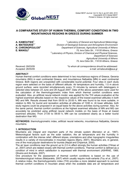 A Comparative Study of Human Thermal Comfort Conditions in Two Mountainous Regions in Greece During Summer