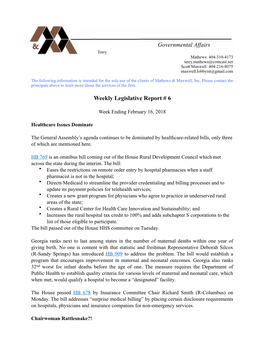 Weekly Legislative Report #6 02-16-18
