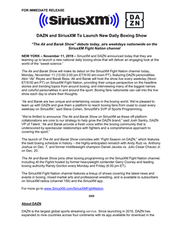 DAZN and Siriusxm to Launch New Daily Boxing Show