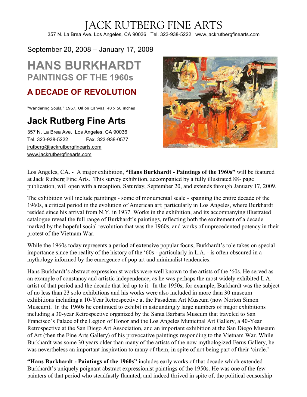 HANS BURKHARDT PAINTINGS of the 1960S a DECADE of REVOLUTION