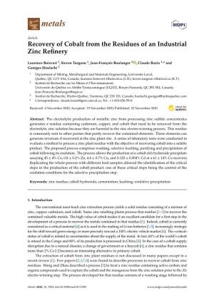 Recovery of Cobalt from the Residues of an Industrial Zinc Refinery