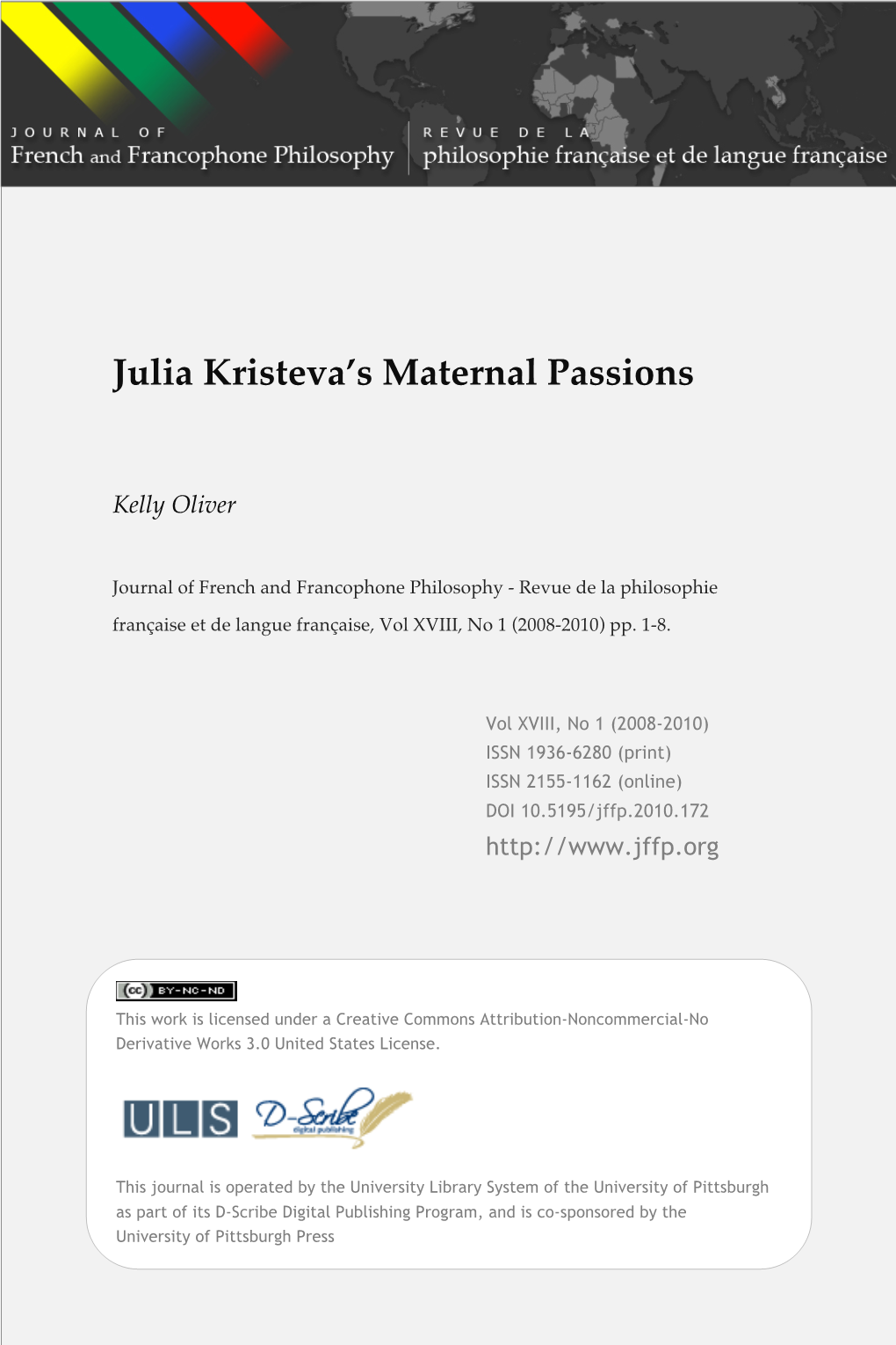 Julia Kristeva's Maternal Passions