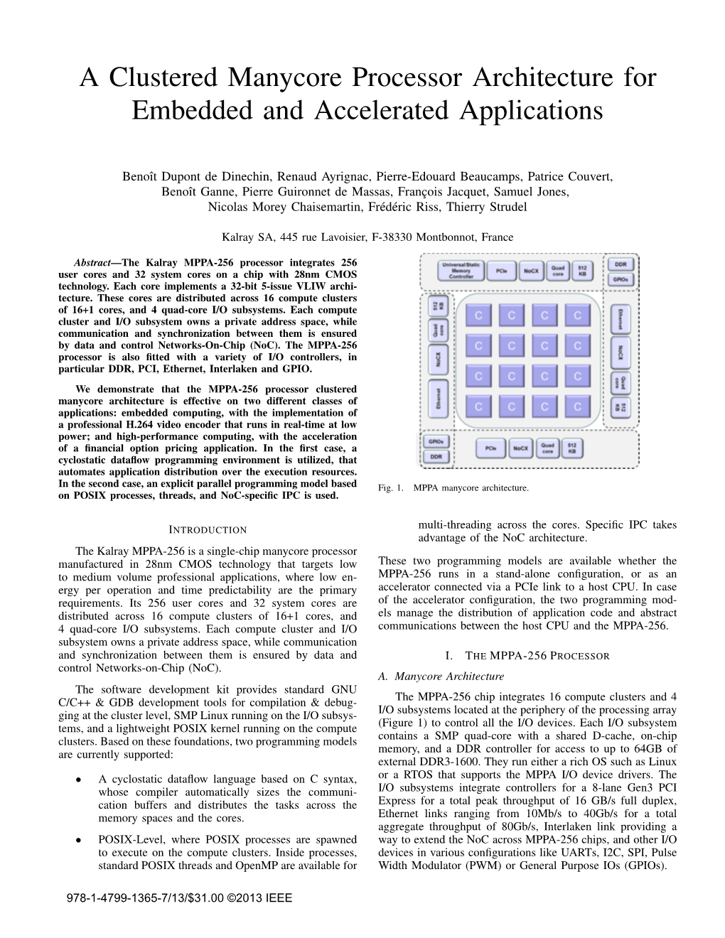 A Clustered Manycore Processor Architecture for Embedded and Accelerated Applications