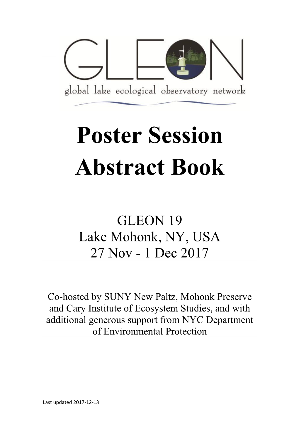 GLEON 19 Poster Session and New Sites Abstract Book