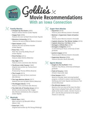 Goldie's Movie Recommendations with an Iowa Connection