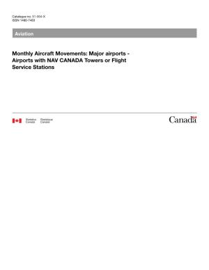 Monthly Aircraft Movements: Major Airports - Airports with NAV CANADA Towers Or Flight Service Stations