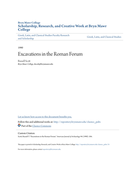 Excavations in the Roman Forum Russell Scott Bryn Mawr College, Dscott@Brynmawr.Edu