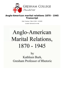 Anglo-American Marital Relations 1870 - 1945 Transcript