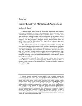 Articles Banker Loyalty in Mergers and Acquisitions