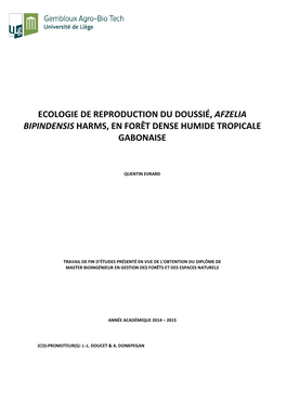 Ecologie De Reproduction Du Doussié, Afzelia Bipindensis Harms, En Forêt Dense Humide Tropicale Gabonaise