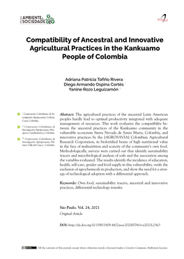 Compatibility of Ancestral and Innovative Agricultural Practices in the Kankuamo People of Colombia