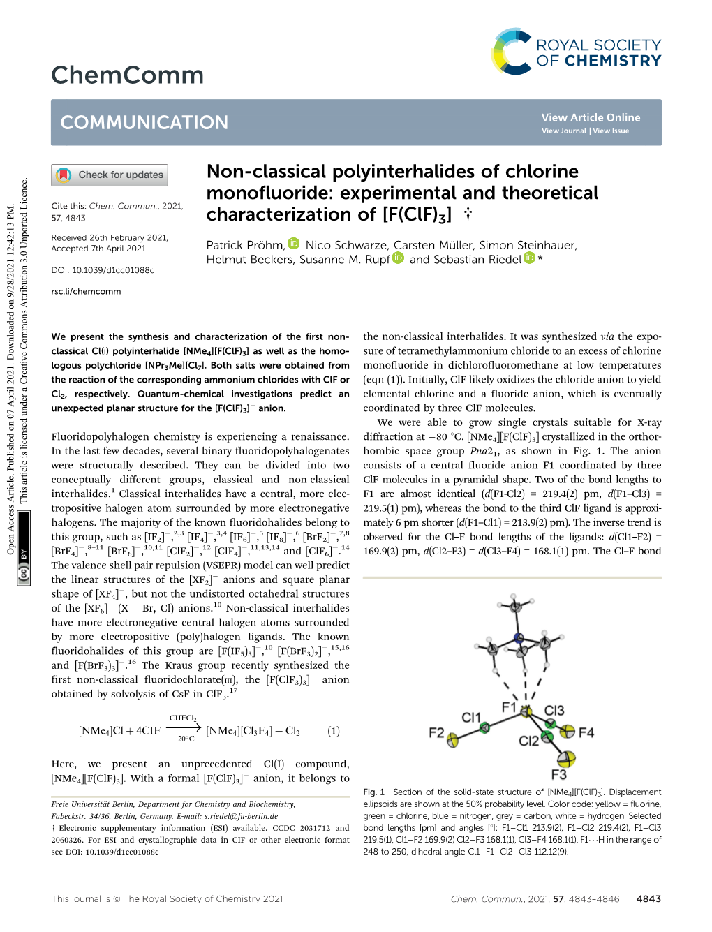Non-Classical Polyinterhalides of Chlorine Monofluoride: Experimental and Theoretical Cite This: Chem