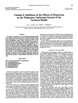 Vitamin E Inhibition of the Effects of Hyperoxia on the Pulmonary Surfactant System of the Newborn Rabbit