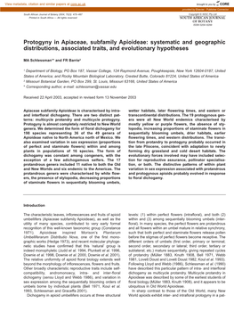 Protogyny in Apiaceae, Subfamily Apioideae: Systematic and Geographic Distributions, Associated Traits, and Evolutionary Hypotheses