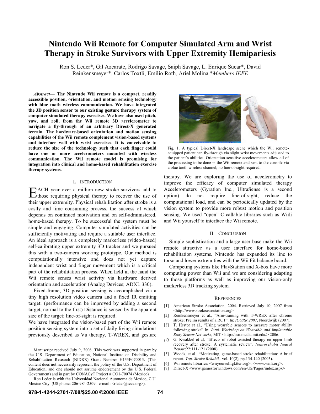 Nintendo Wii Remote for Computer Simulated Arm and Wrist Therapy in Stroke Survivors with Upper Extremity Hemipariesis