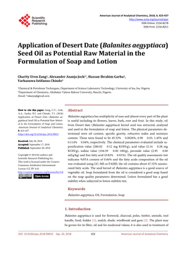Balanites Aegyptiaca) Seed Oil As Potential Raw Material in the Formulation of Soap and Lotion