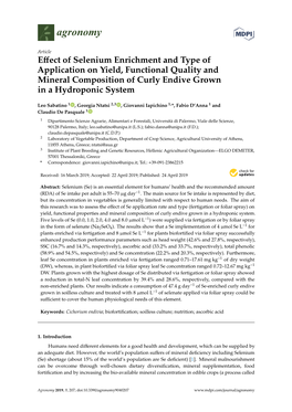 Effect of Selenium Enrichment and Type of Application on Yield, Functional Quality and Mineral Composition of Curly Endive Grown