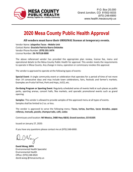 2020 Mesa County Public Health Approval