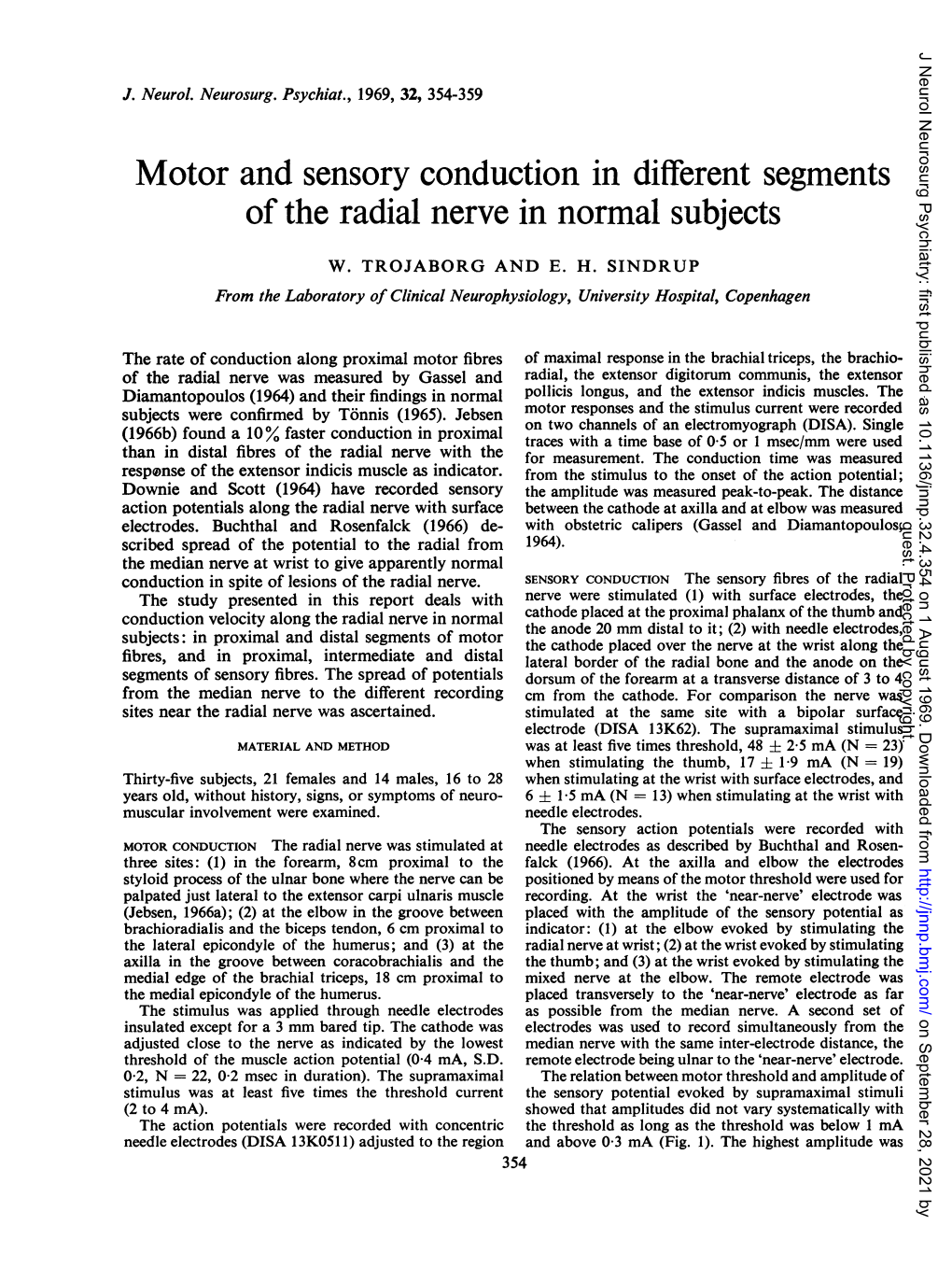 Motor and Sensory Conduction in Different Segments of the Radial Nerve in Normal Subjects