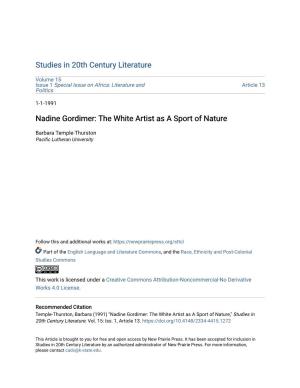 Nadine Gordimer: the White Artist As a Sport of Nature