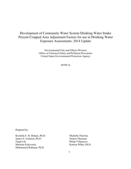 Development of Community Water System Drinking Water Intake Percent Cropped Area Adjustment Factors for Use in Drinking Water Exposure Assessments: 2014 Update
