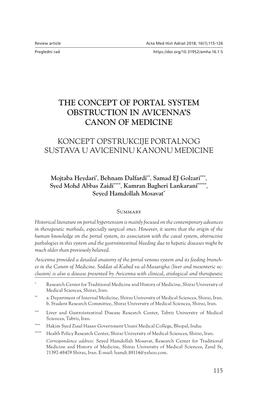 The Concept of Portal System Obstruction in Avicenna's Canon Of