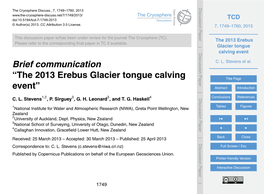 The 2013 Erebus Glacier Tongue Calving Event References C