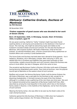 Obituary: Catherine Graham, Duchess of Montrose by Phil Davison