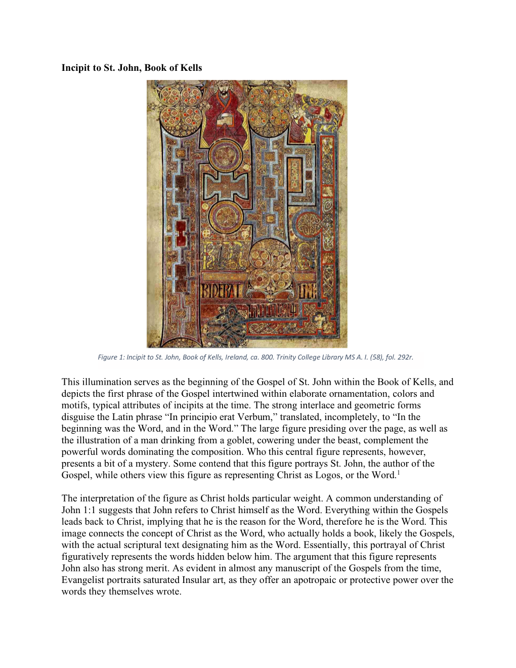 Olivia Brock, Incipit to St. John, Book of Kells