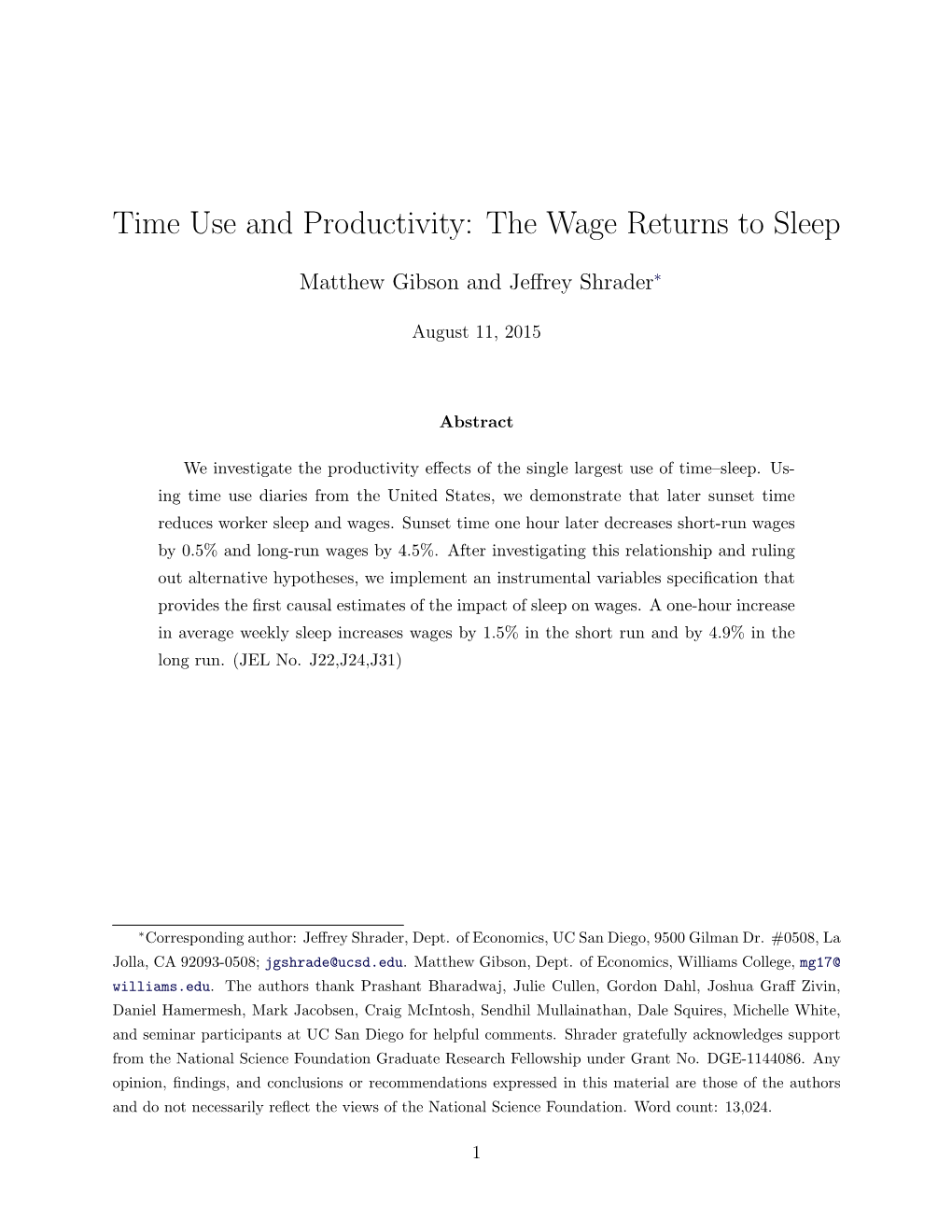 Time Use and Productivity: the Wage Returns to Sleep