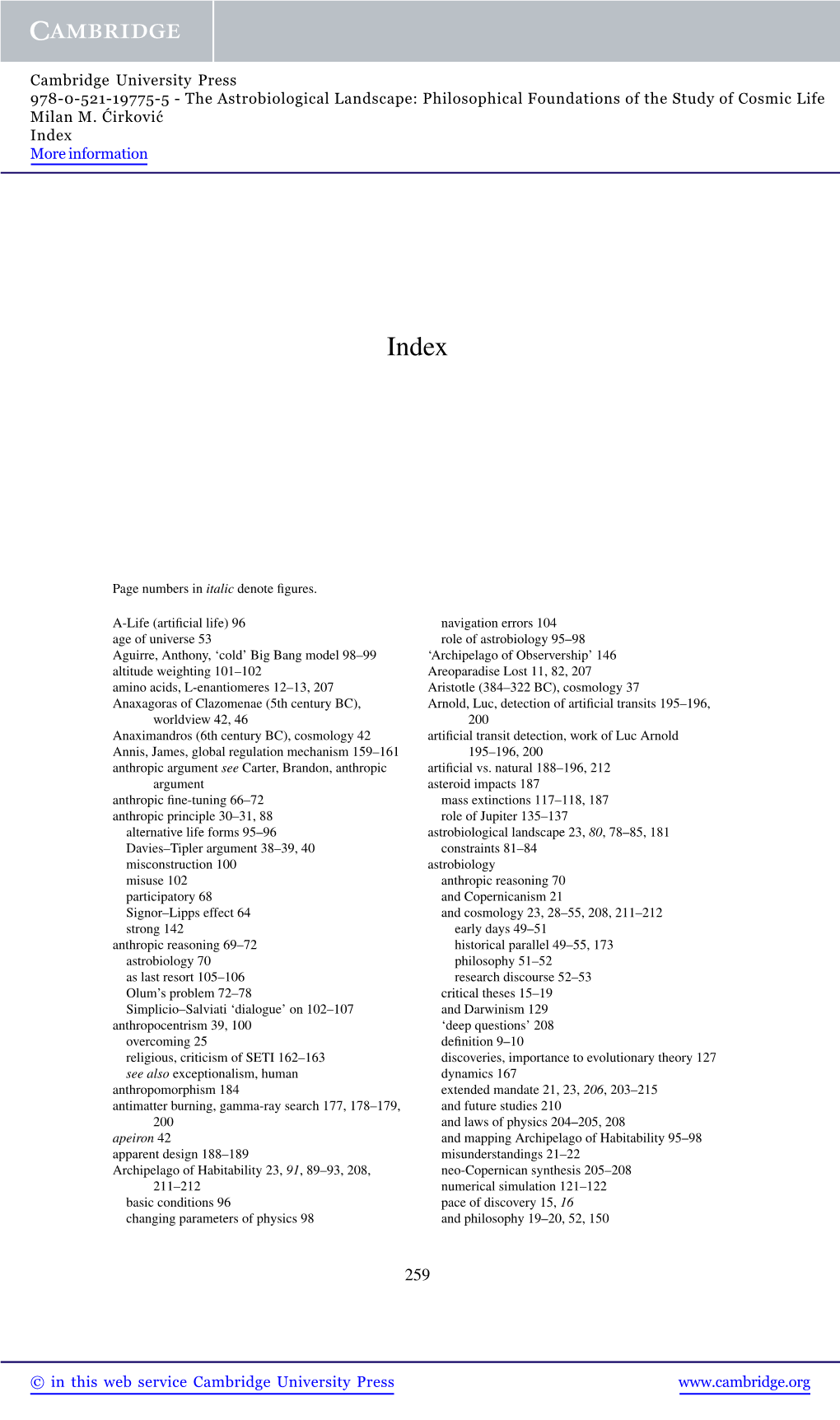 Cambridge University Press 978-0-521-19775-5 - the Astrobiological Landscape: Philosophical Foundations of the Study of Cosmic Life Milan M