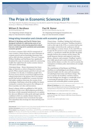 The 2018 Prize in Economic Sciences