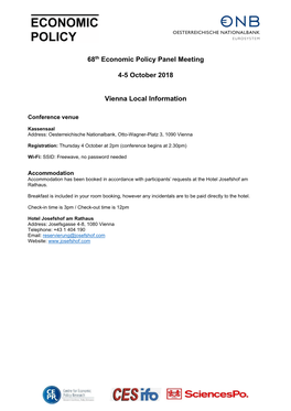 68Th Economic Policy Panel Meeting 4-5 October 2018 Vienna Local