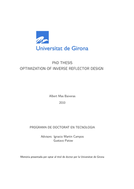 Phd THESIS OPTIMIZATION of INVERSE REFLECTOR DESIGN