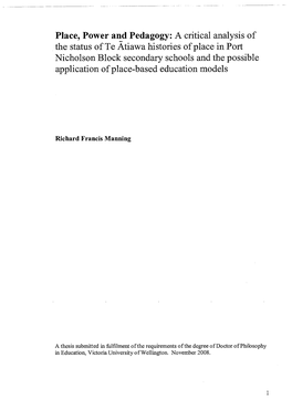 Te Atiawa Histories Ofplace in Port Nicholson Block Secondary Schools and the Possible Application Ofplace-Based Education Models