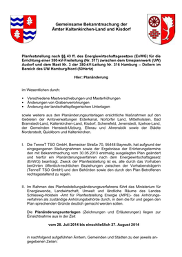 Gemeinsame Bekanntmachung Der Ämter Kaltenkirchen-Land Und Kisdorf