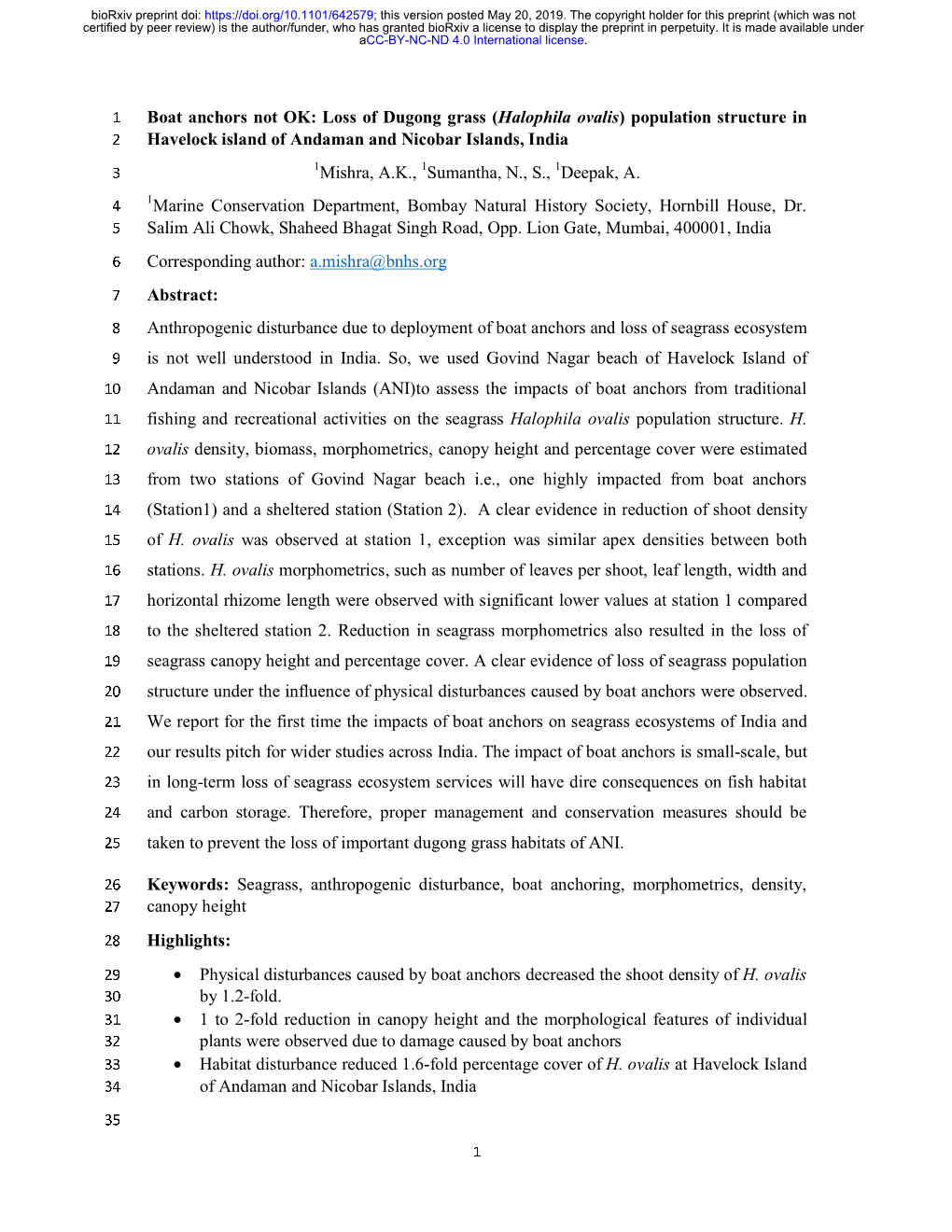 Boat Anchors Not OK: Loss of Dugong Grass (Halophila Ovalis)