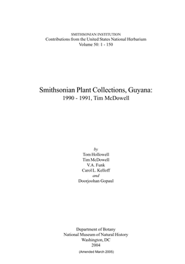 Smithsonian Plant Collections, Guyana: 1990 - 1991, Tim Mcdowell