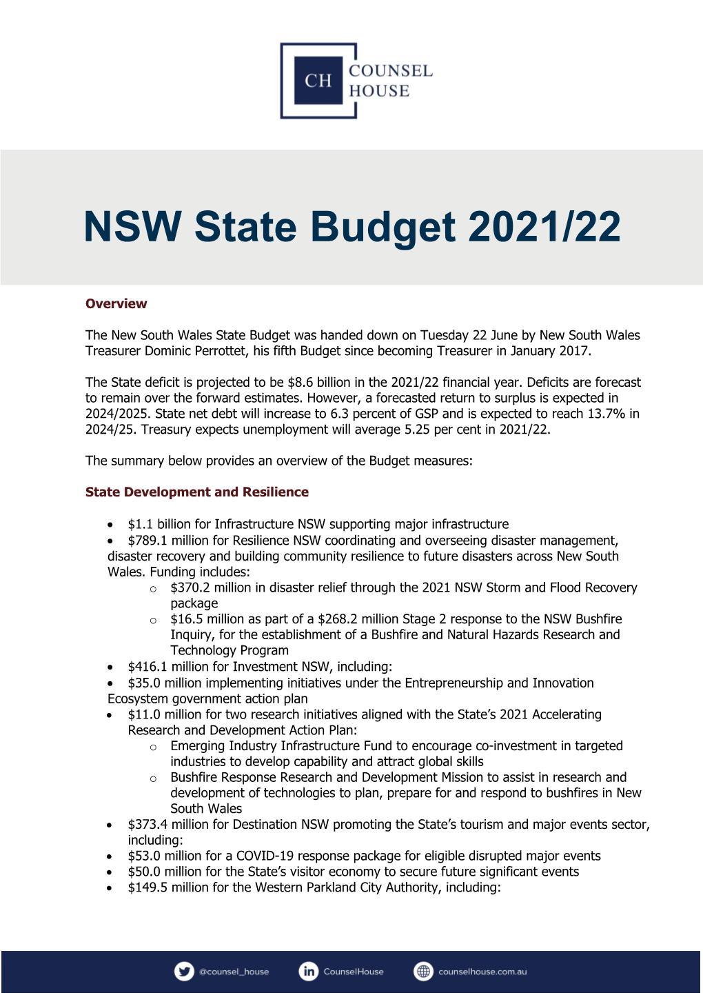 NSW State Budget 2021/22