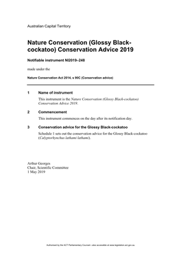 (Glossy Black- Cockatoo) Conservation Advice 2019