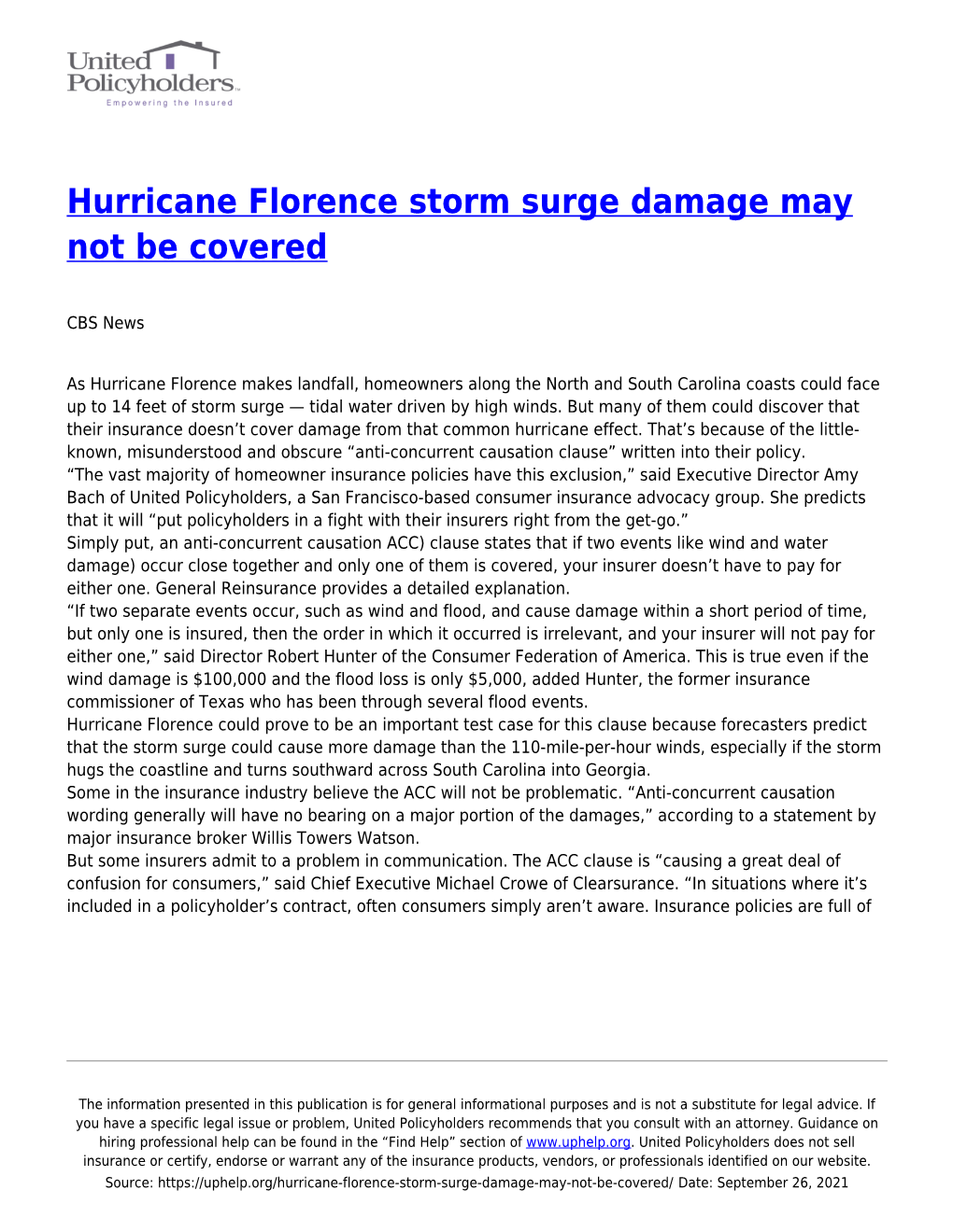 Hurricane Florence Storm Surge Damage May Not Be Covered