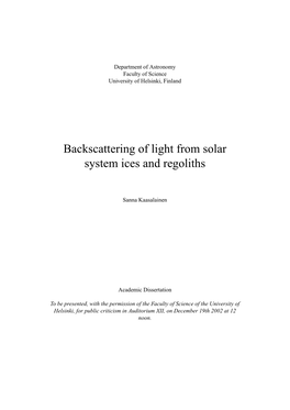 Backscattering of Light from Solar System Ices and Regoliths